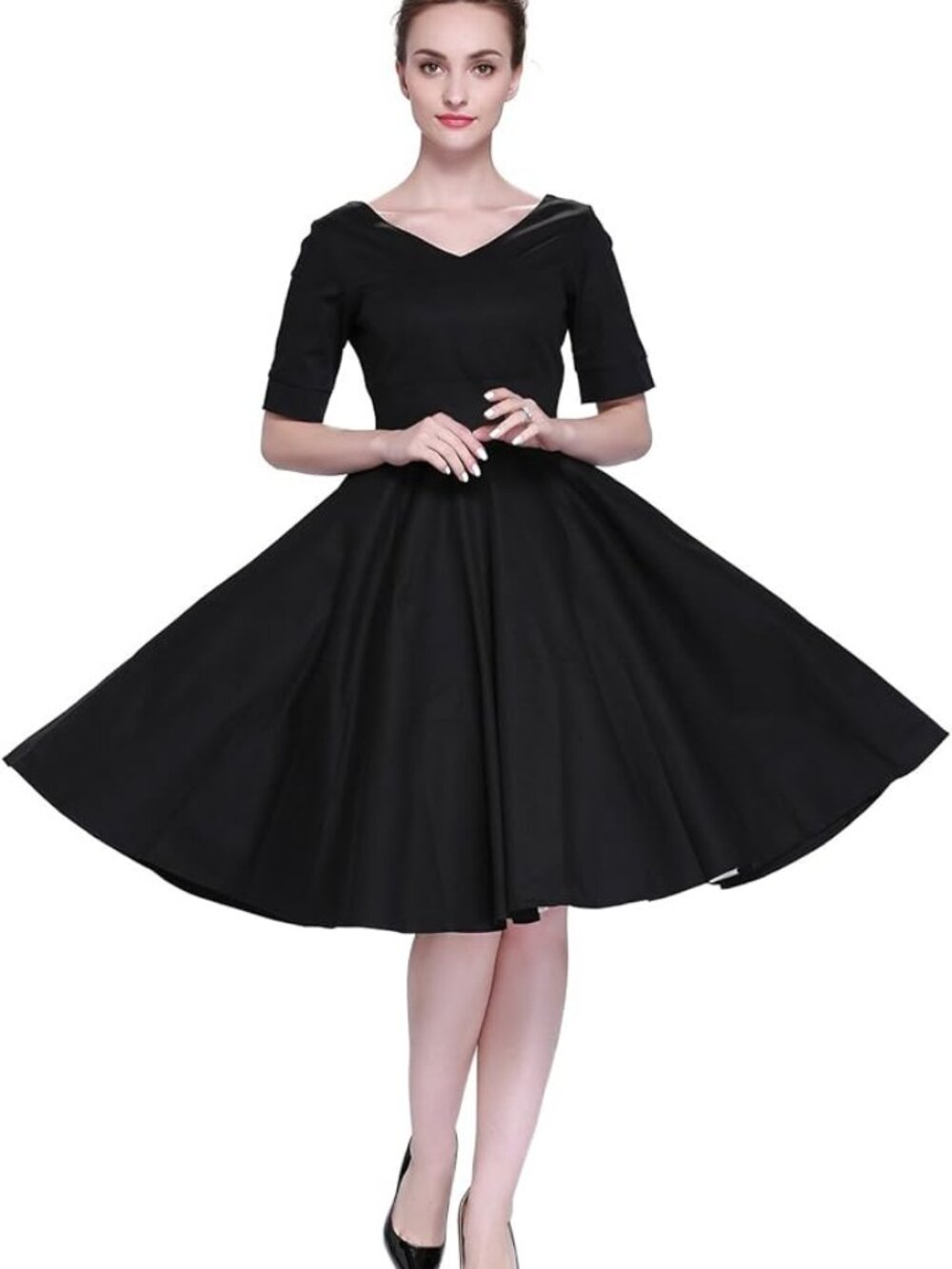 Vintage 1950s 50s Dress Style Retro Heroecol Cocktail V Neck XS BK Black
